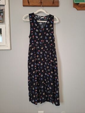 Vintage Black Floral Print Dress